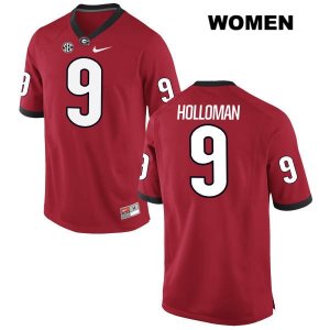 Women's Georgia Bulldogs NCAA #9 Jeremiah Holloman Nike Stitched Red Authentic College Football Jersey BED0754IP